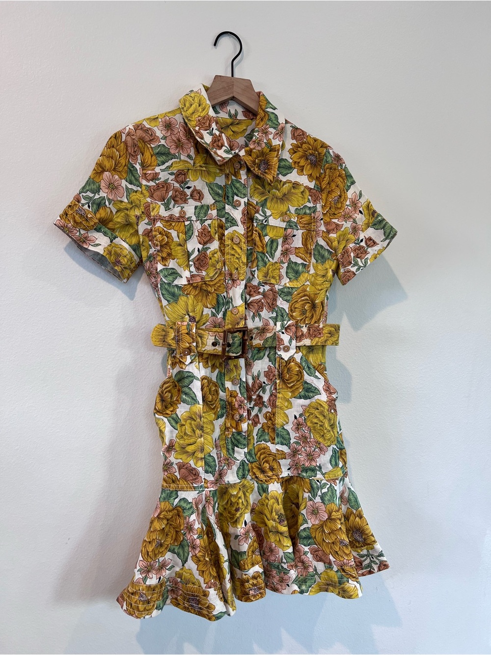 Floral 100% linen STUNNING dress UK 0 fits US more like a 4
